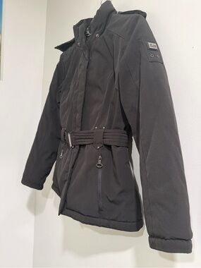 Women's Black Belted Trench Coat with Hood